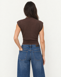 Michael Stars Amara Mock Neck Top - Java-Hand In Pocket