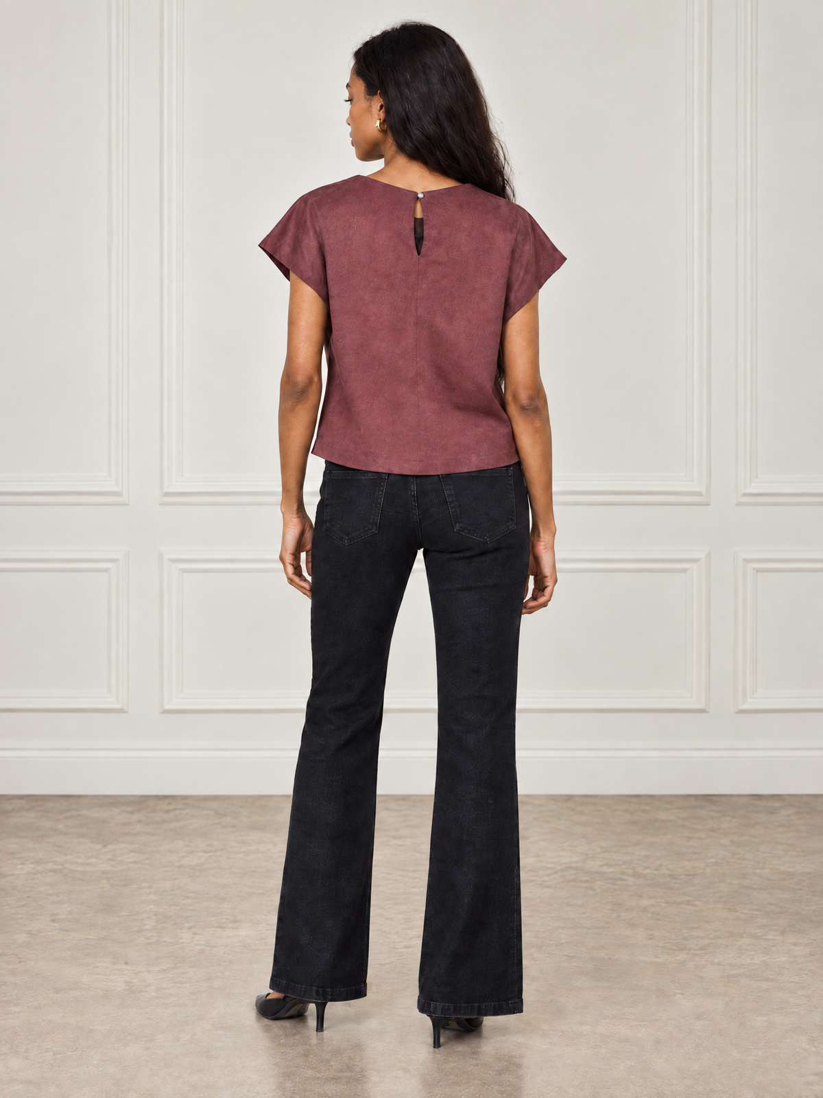 THML Ellie Suede Top - Claret-Hand In Pocket
