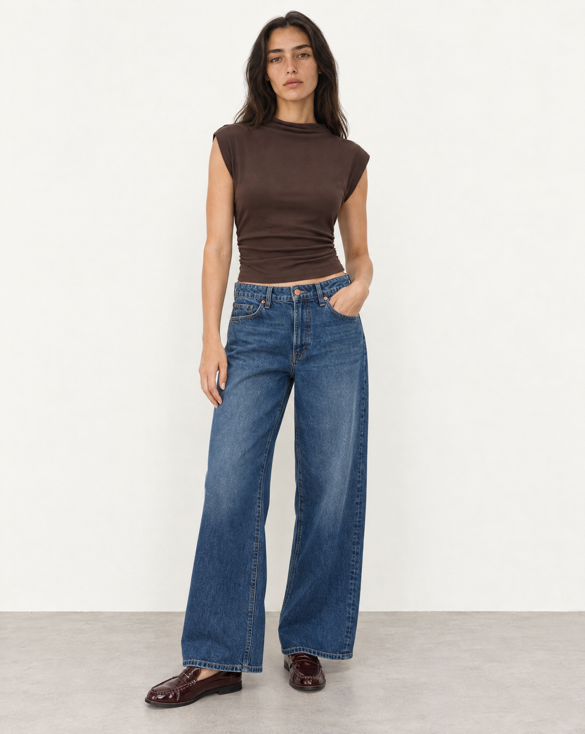 Michael Stars Amara Mock Neck Top - Java-Hand In Pocket