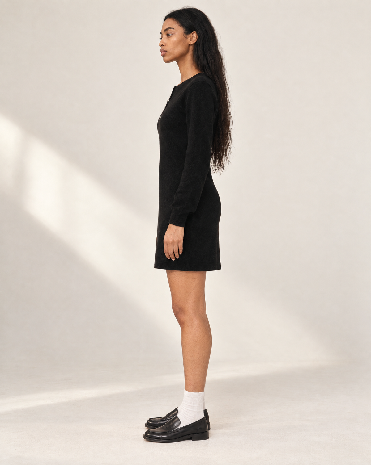 Bobi Henley LS Raglan Dress - Black-Hand In Pocket