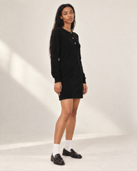Bobi Henley LS Raglan Dress - Black-Hand In Pocket