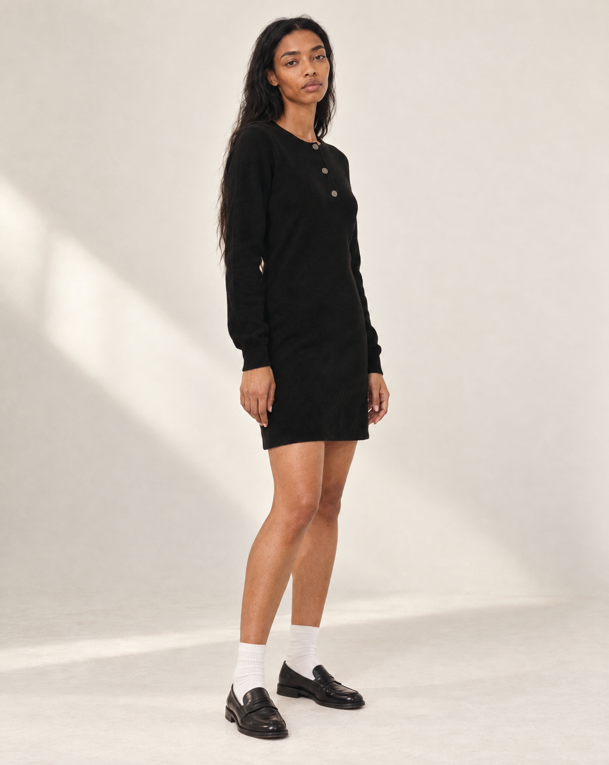 Bobi Henley LS Raglan Dress - Black-Hand In Pocket