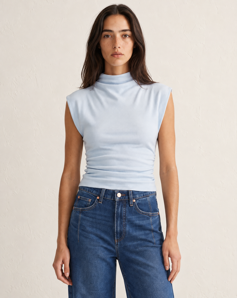 Michael Stars Amara Mock Neck Top - Aura-Hand In Pocket