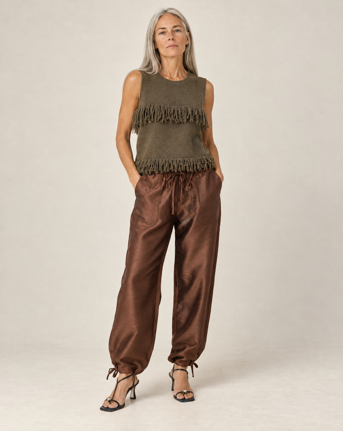 The Kylie Pants Tafetta Drawstring Pants - Brown