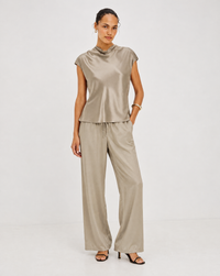 Rails Loretta Satin Cowl Neck Top - Mink-Hand In Pocket