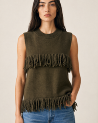 THML Fiona Fringe Knit Top - Vine-Hand In Pocket