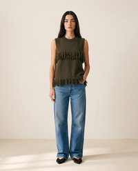 THML Fiona Fringe Knit Top - Vine-Hand In Pocket