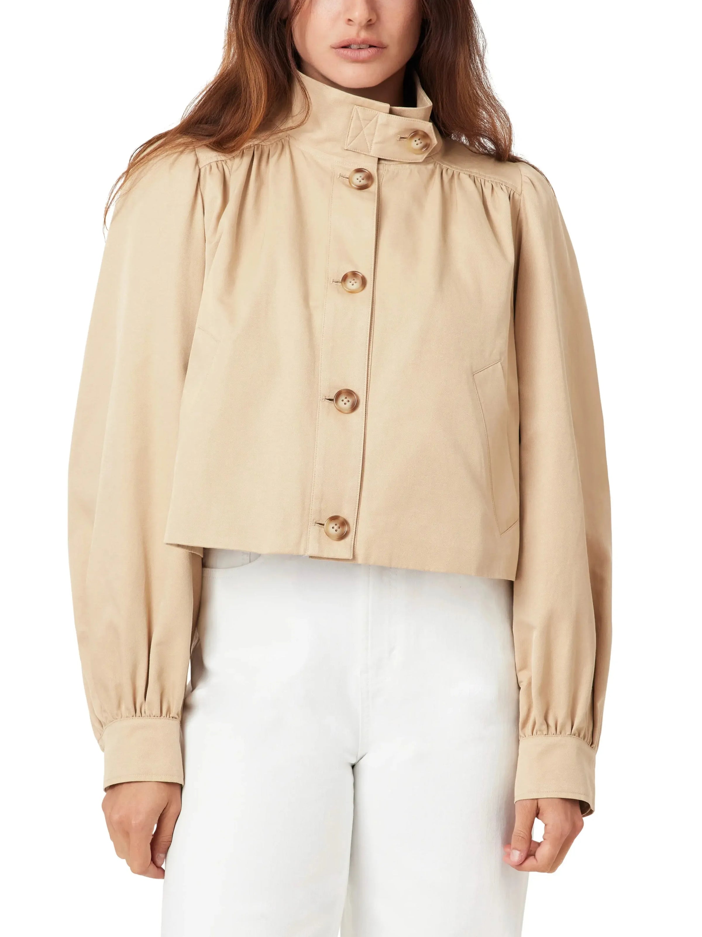 Habitual Cropped Swing Jacket - Tan-Hand In Pocket