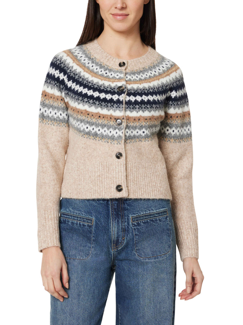 Habitual Fair Isle Cardigan-Brown-Hand In Pocket