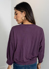 Bobi - 3/4 SLV Rib Band Seam Detail Tee - Raisin-Hand In Pocket