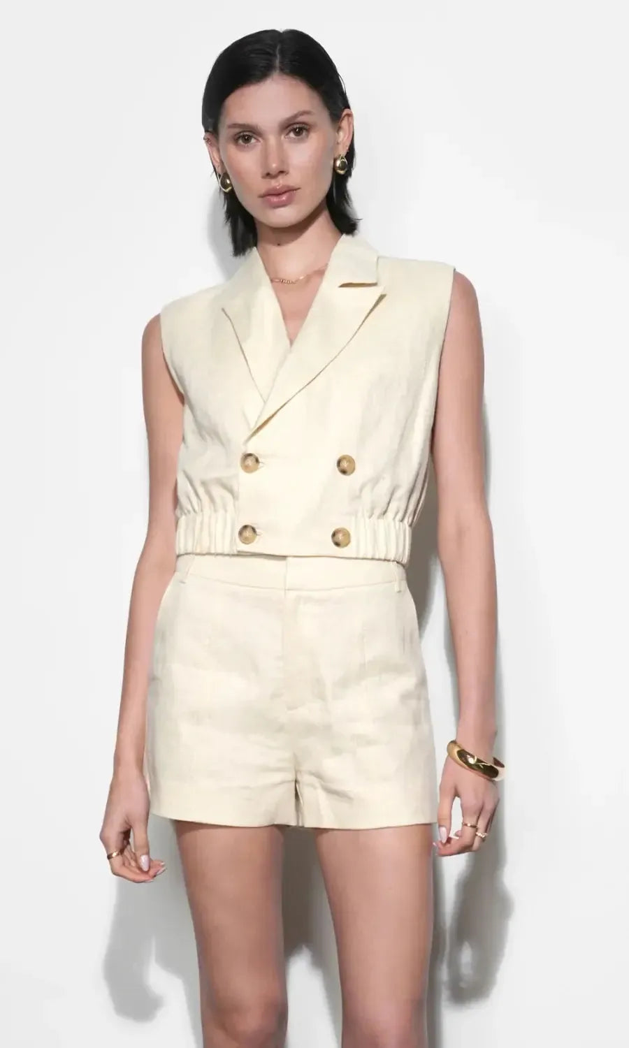 Greylin Haisley Linen Lapel Vest - Stone-Hand In Pocket