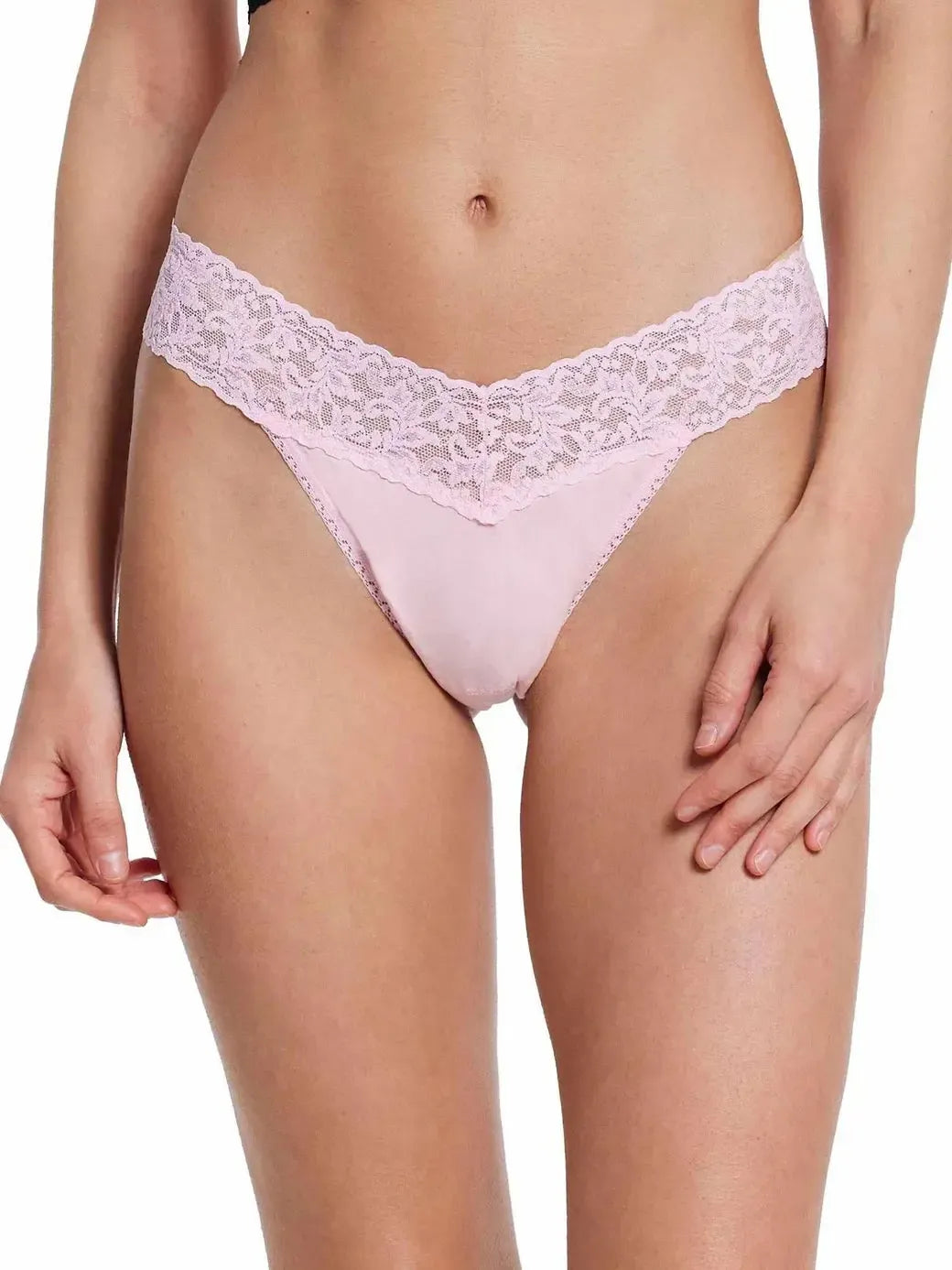 Hanky Panky Signature Lace Original Rise Thong - Bliss Pink-Hand In Pocket