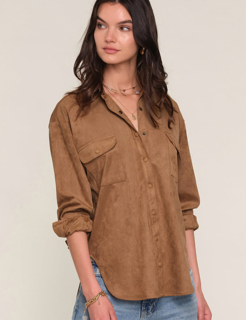 Heartloom Maya Shacket- Toffee-Hand In Pocket