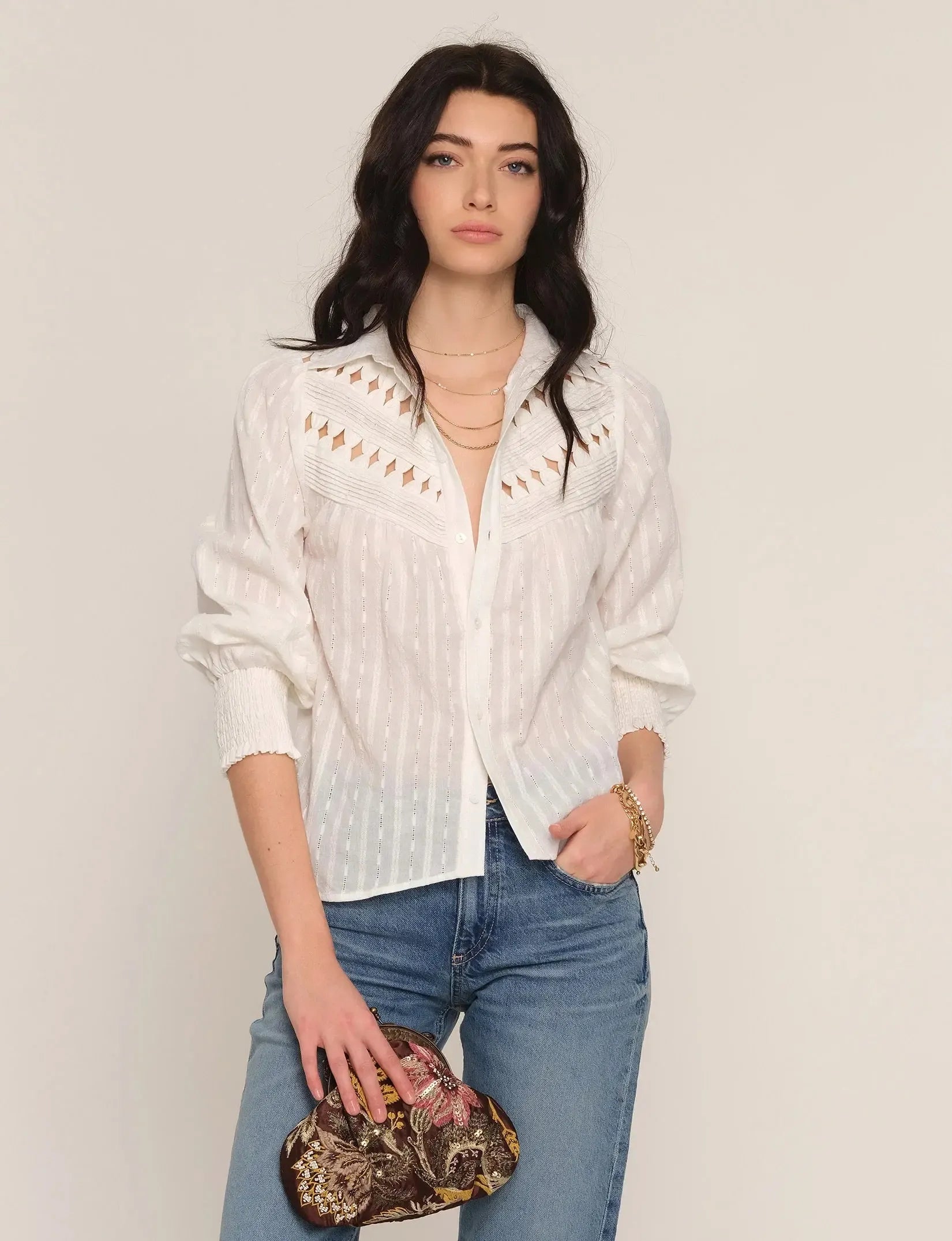 Heartloom Safiya Top - Eggshell-Hand In Pocket