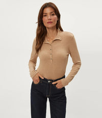 Michael Stars Issa Ribbed Henley - Cumin-Hand In Pocket
