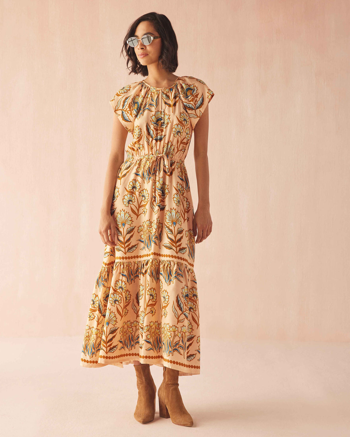 Omika Cora Midi Dress - Aleena Butternut-Hand In Pocket