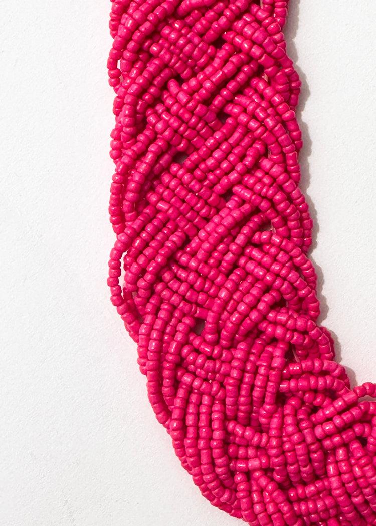 Grenada Braided Bead Necklace-Fuchsia-Hand In Pocket