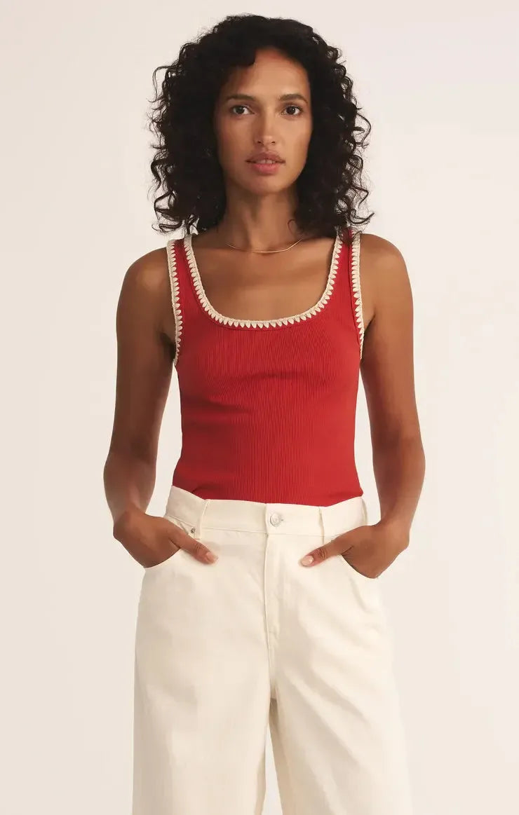 Z Supply Jaidynn Rib Tank- Cabana Red-Hand In Pocket