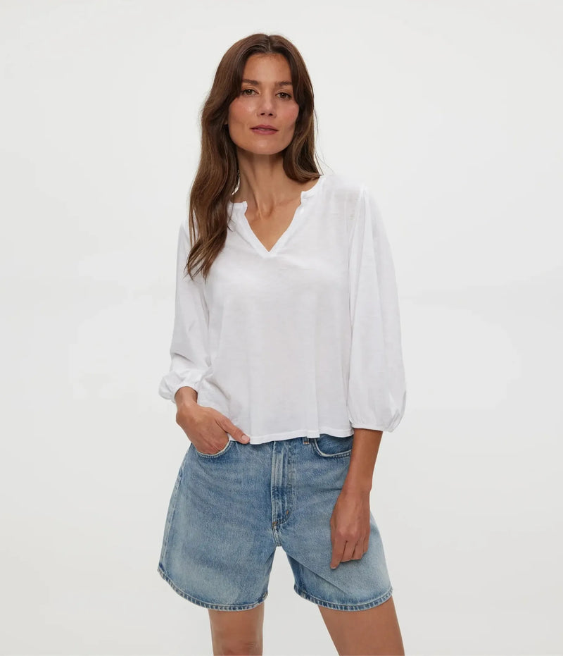 Michael Stars Gabi Puff Sleeve Top- White-Hand In Pocket