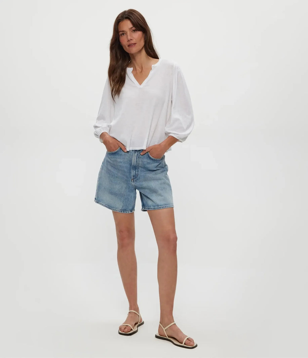 Michael Stars Gabi Puff Sleeve Top- White-Hand In Pocket