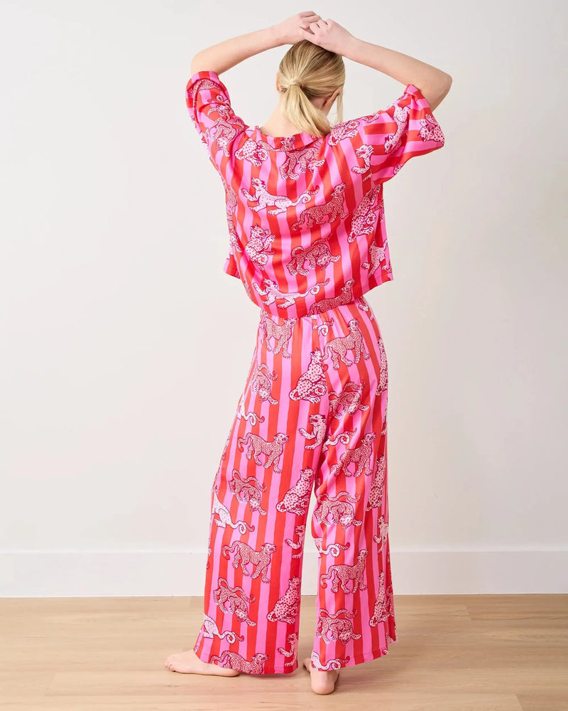 Print Fresh Leopard Stripes Satin Set- Pink-Hand In Pocket