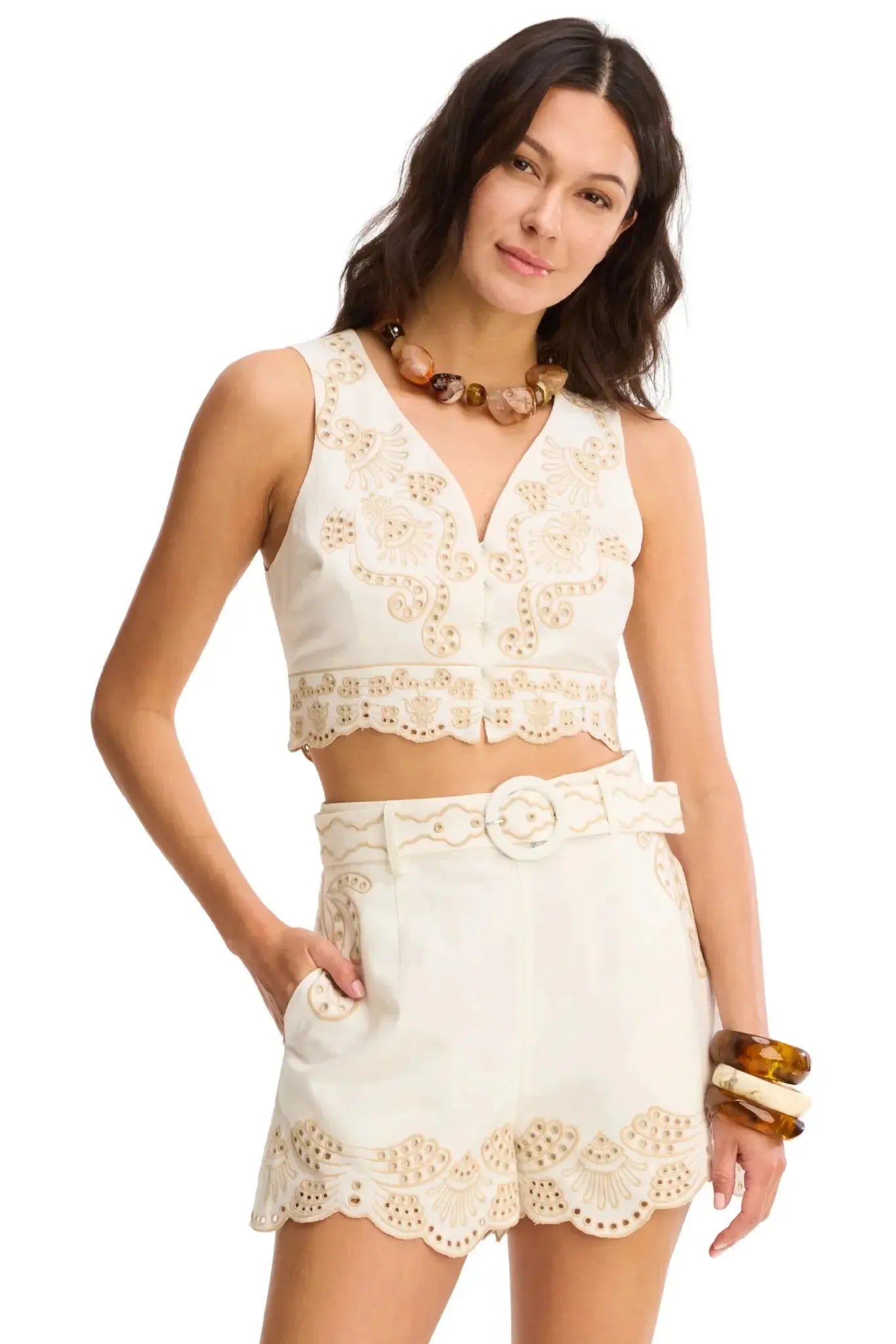 Allison Jenny Tank - Off White/Sand-Hand In Pocket