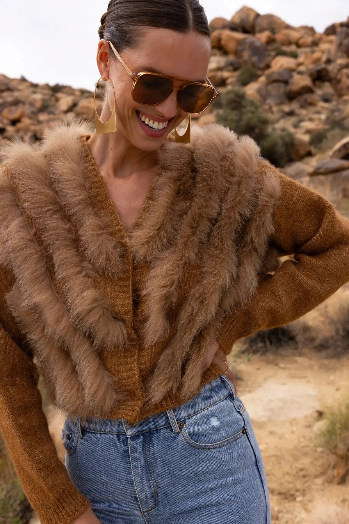 Lisa Maree By The Fireside Cardigan - Brown-Hand In Pocket