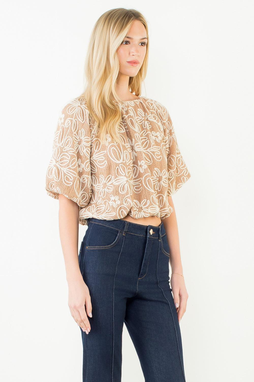 THML Kathryn Floral Embroidery Top-Hand In Pocket