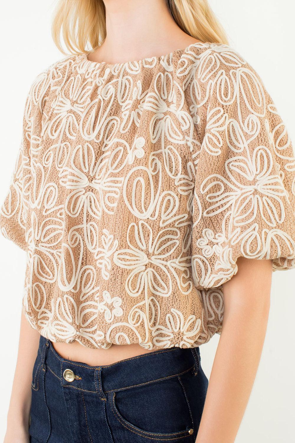 THML Kathryn Floral Embroidery Top-Hand In Pocket