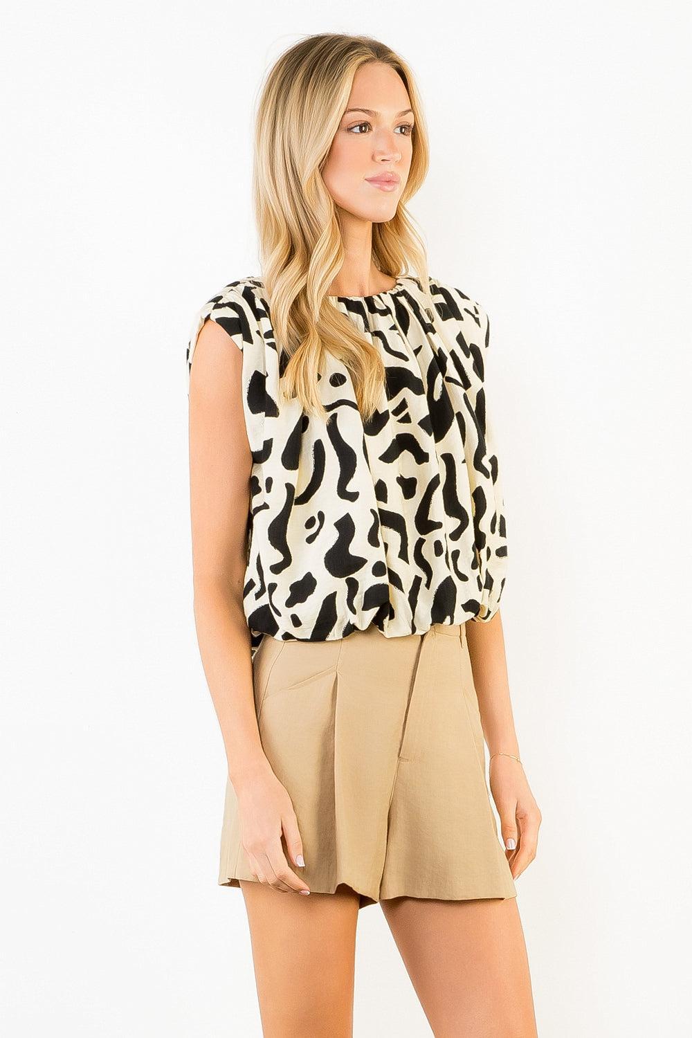 THML Penelope Abstract Top - Cream-Hand In Pocket