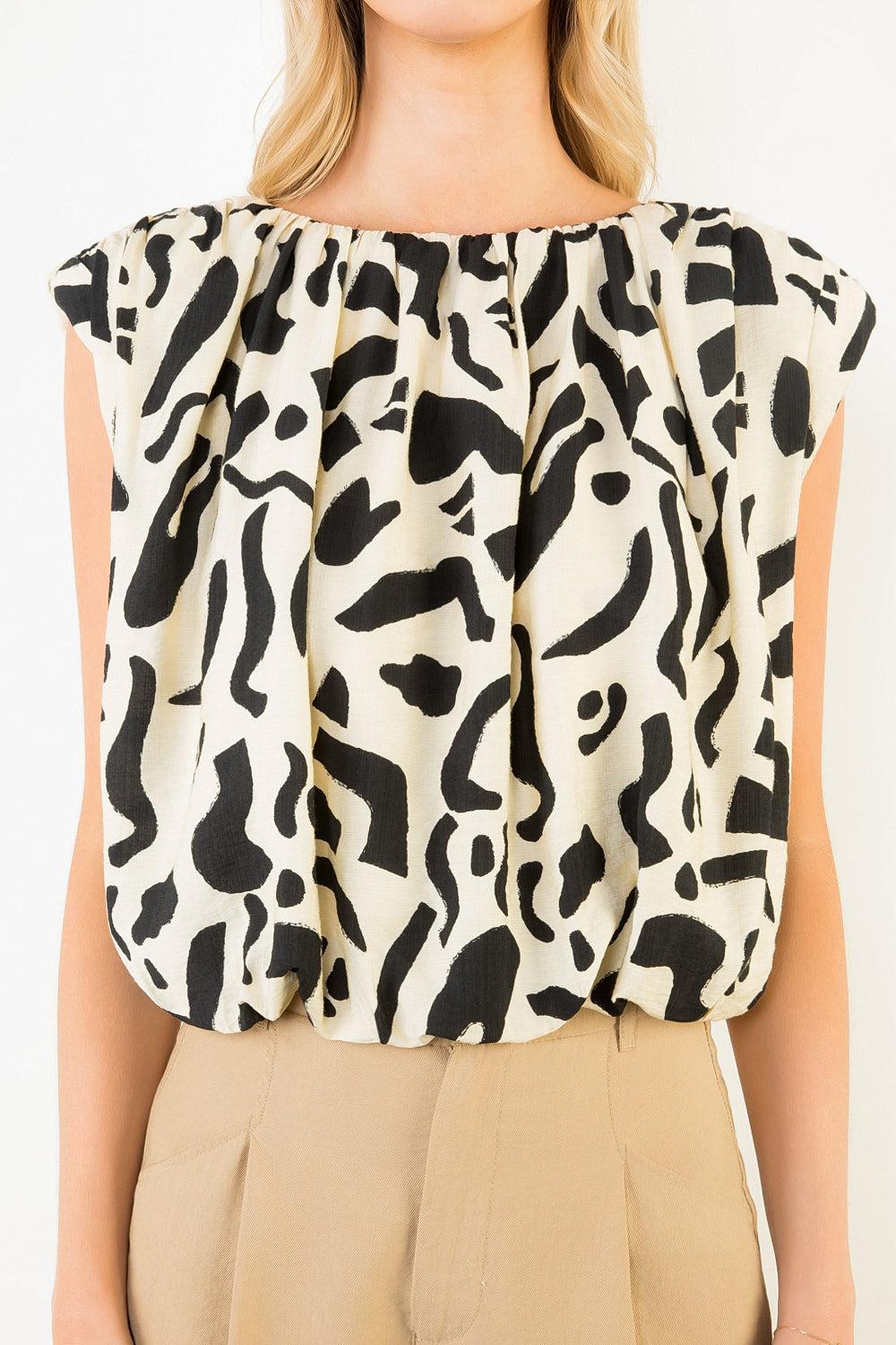 THML Penelope Abstract Top - Cream-Hand In Pocket