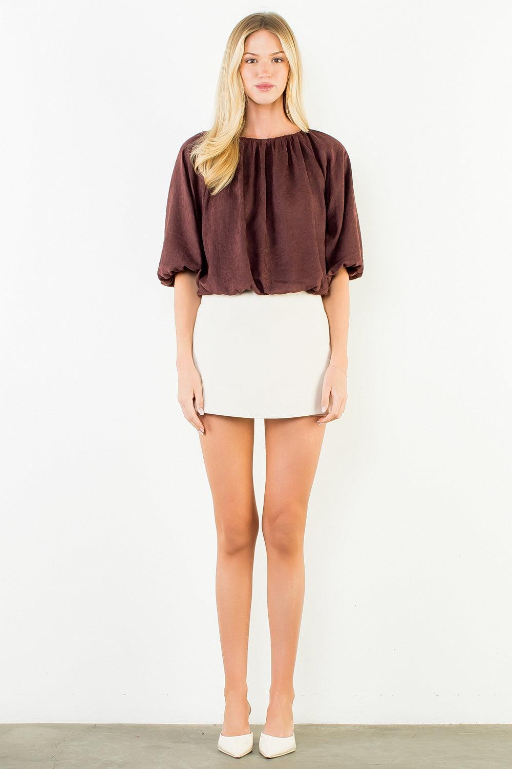 THML Lennon Top - Brown-Hand In Pocket
