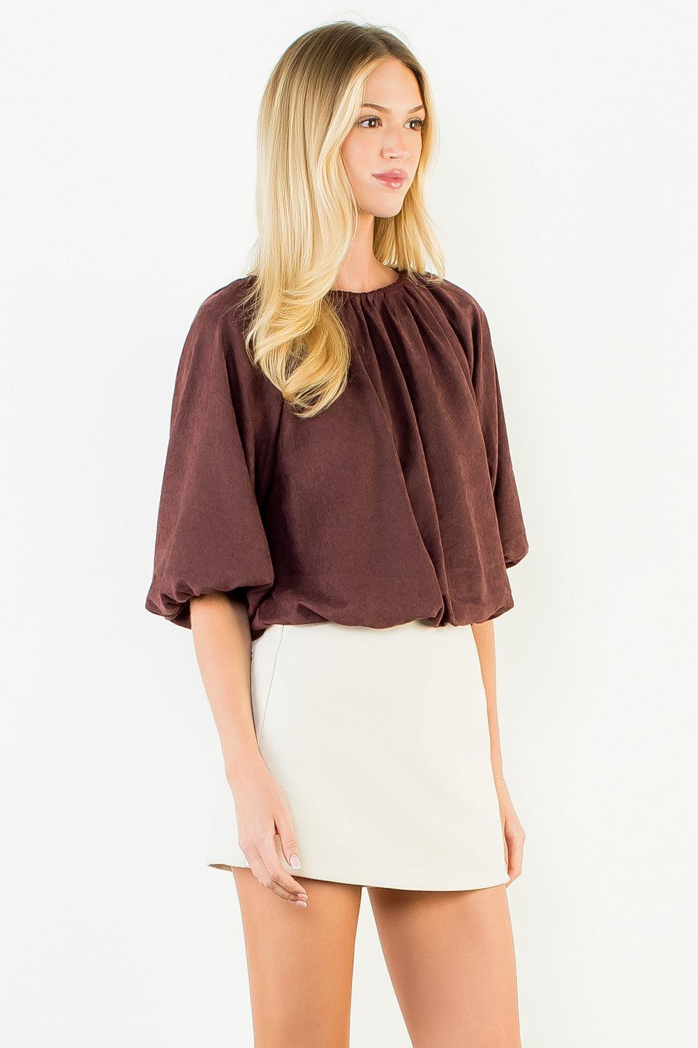 THML Lennon Top - Brown-Hand In Pocket