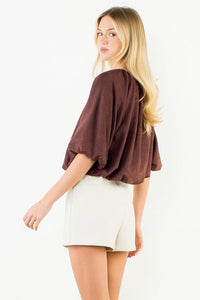 THML Lennon Top - Brown-Hand In Pocket