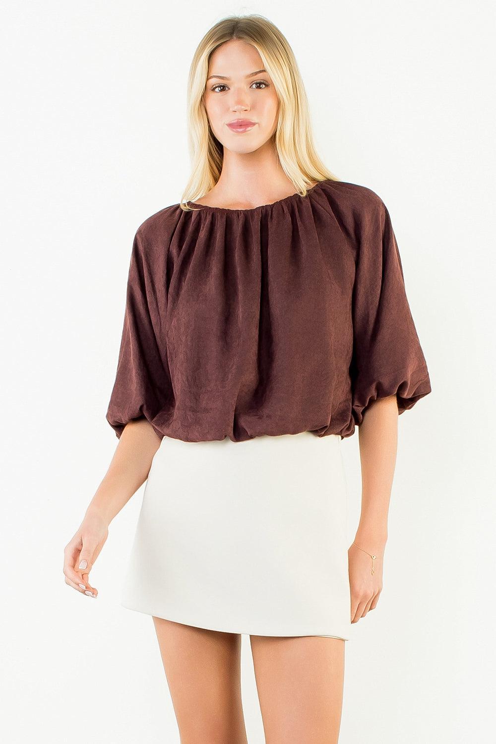 THML Lennon Top - Brown-Hand In Pocket