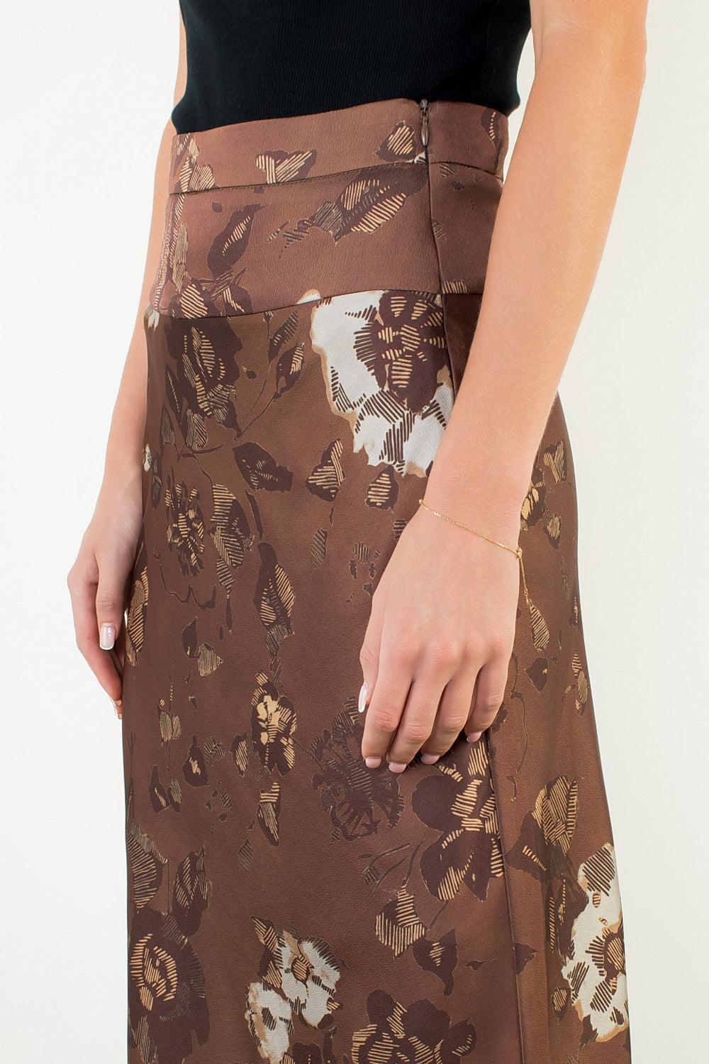 THML Isla Print Skirt - Brown-Hand In Pocket