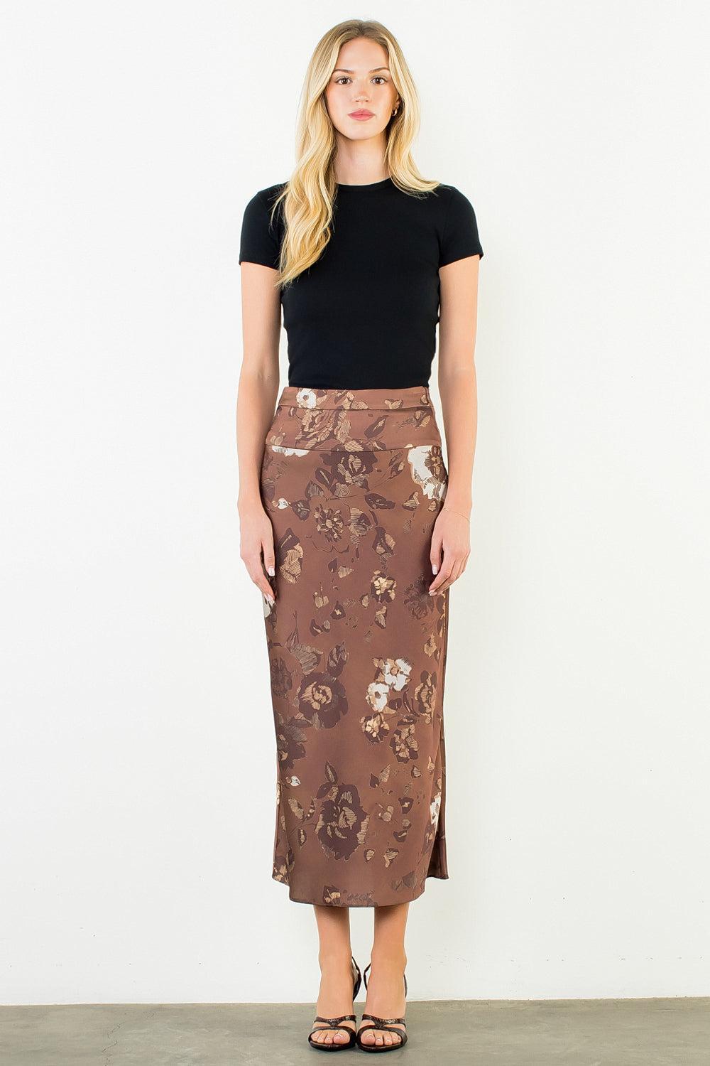 THML Isla Print Skirt - Brown-Hand In Pocket
