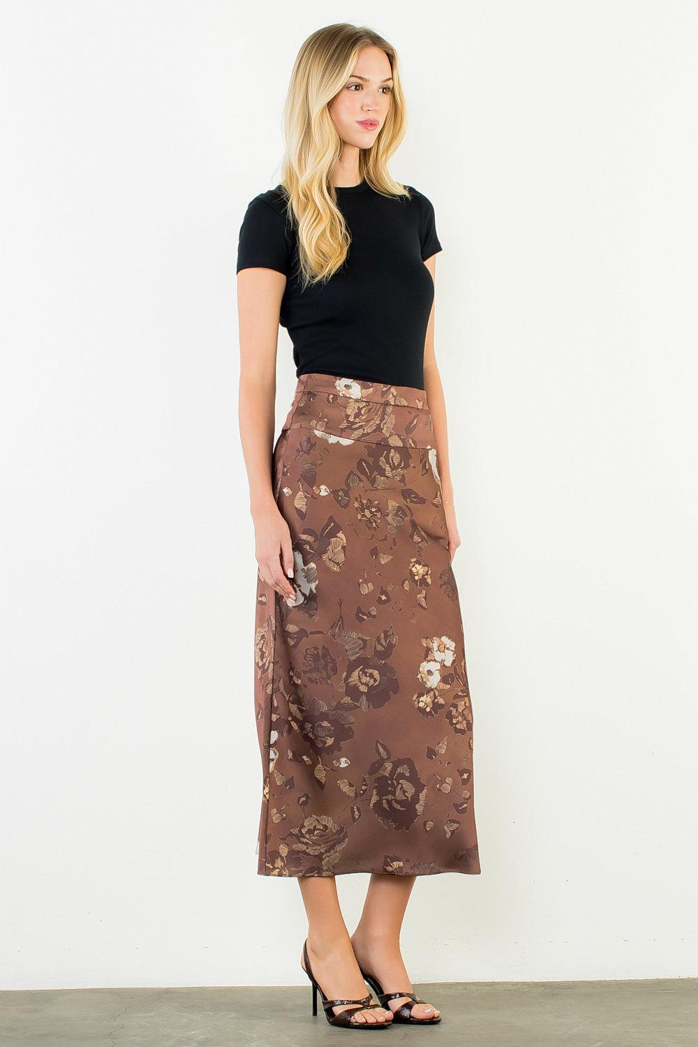 THML Isla Print Skirt - Brown-Hand In Pocket