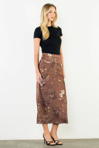THML Isla Print Skirt - Brown-Hand In Pocket