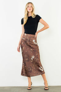 THML Isla Print Skirt - Brown-Hand In Pocket