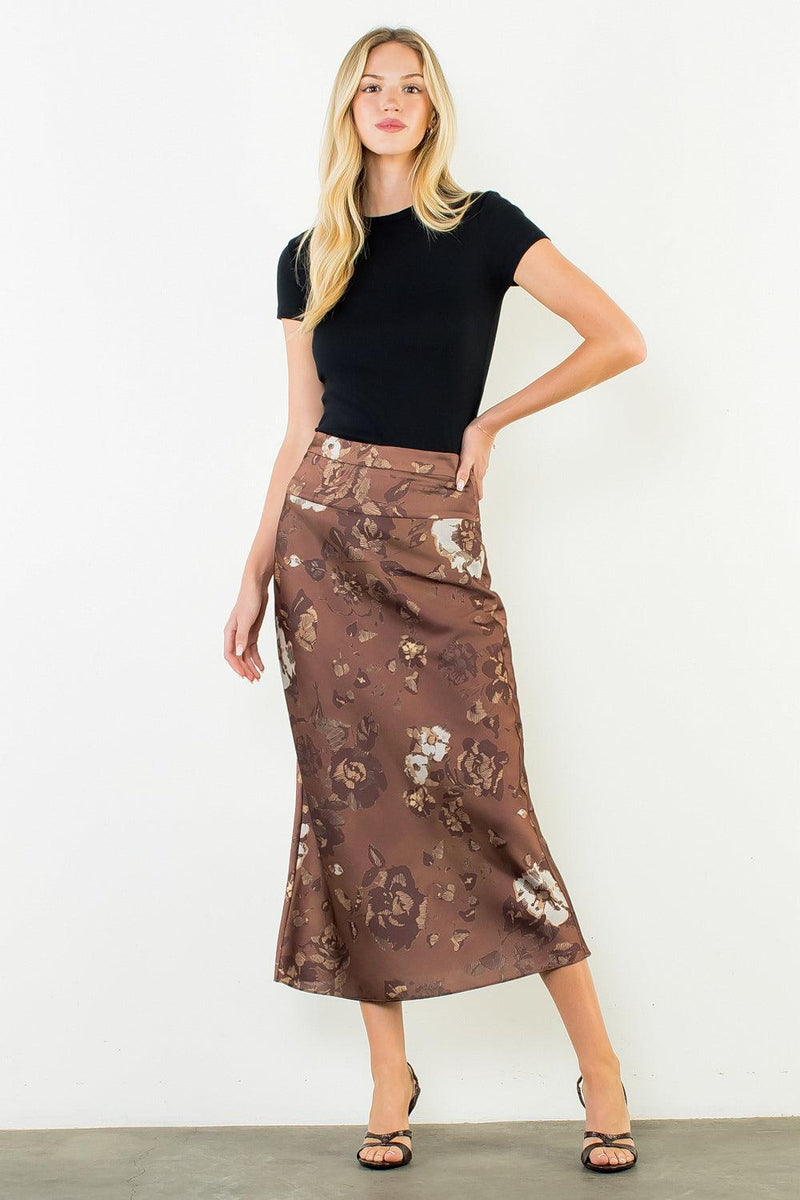 THML Isla Print Skirt - Brown-Hand In Pocket