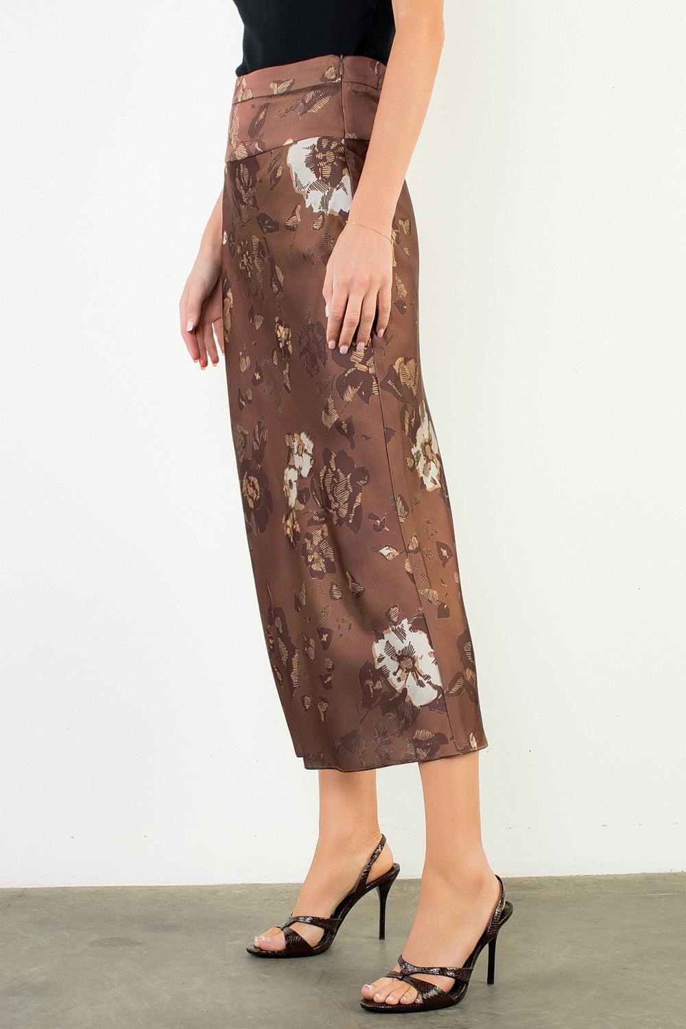 THML Isla Print Skirt - Brown-Hand In Pocket