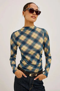 Rails Joelle Top - Navy Sage Plaid-Hand In Pocket