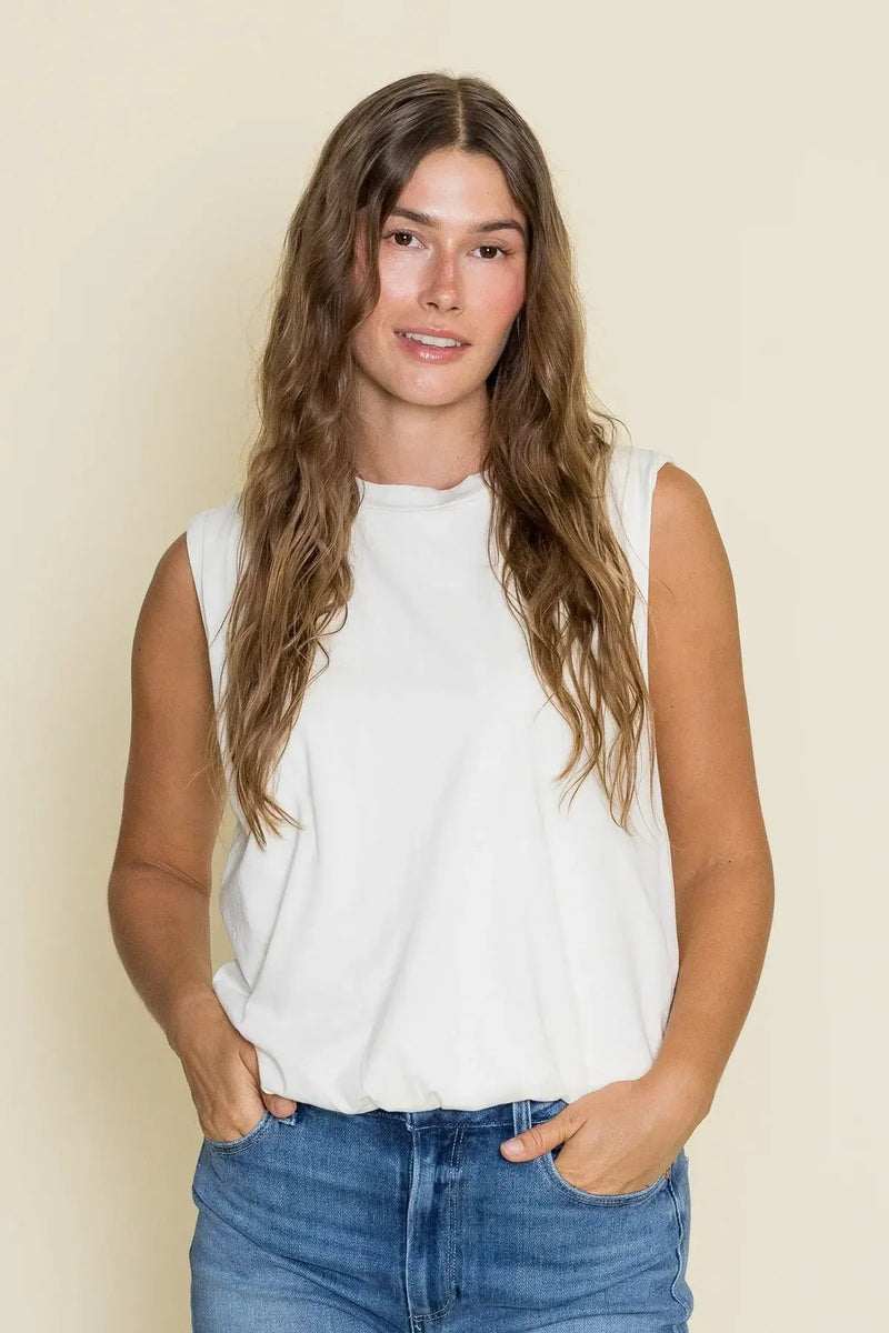 Bobi Bubble Hem Tee - Pearl-Hand In Pocket