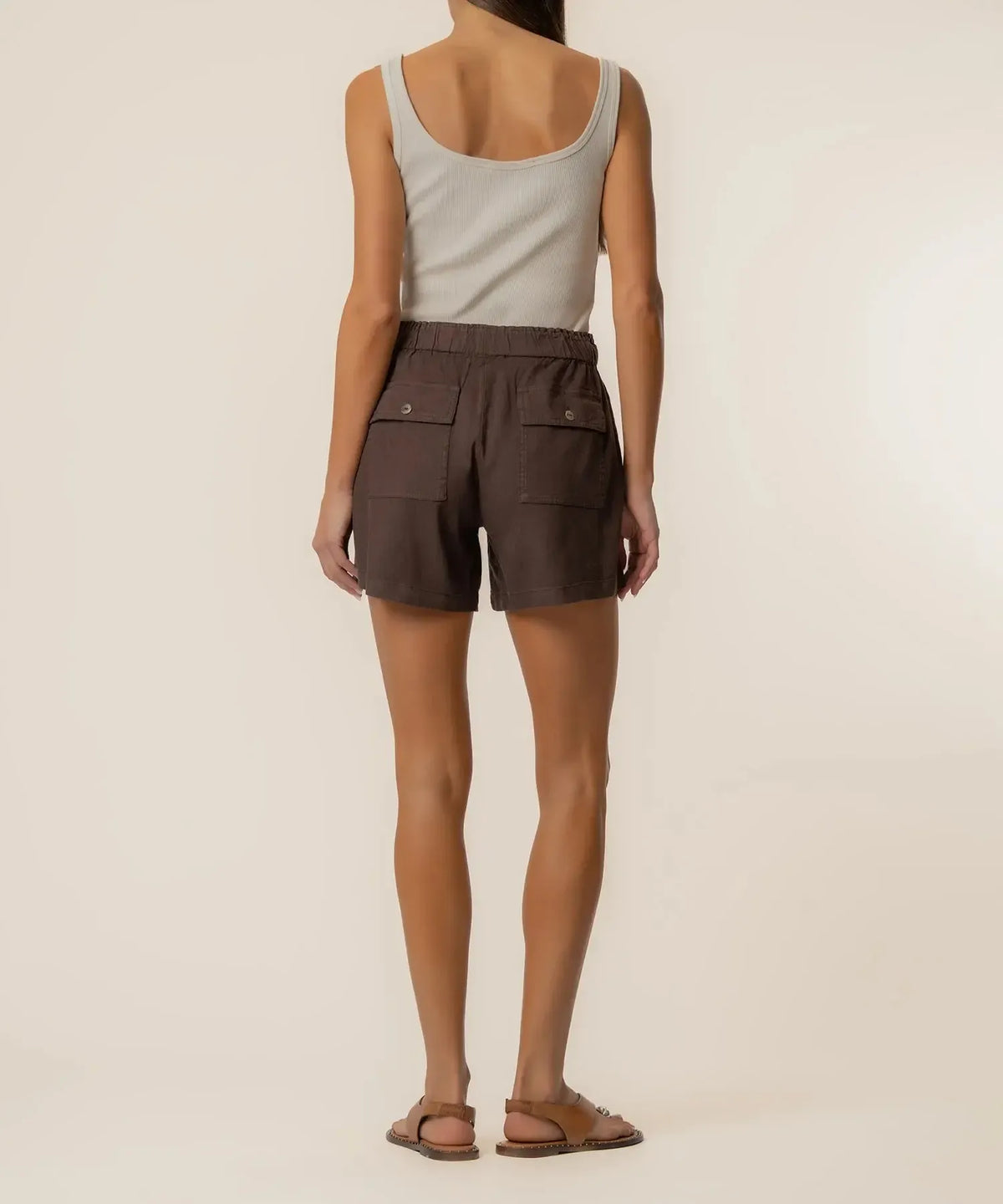 Kut Katana Drawstring Shorts - Chocolate-Hand In Pocket