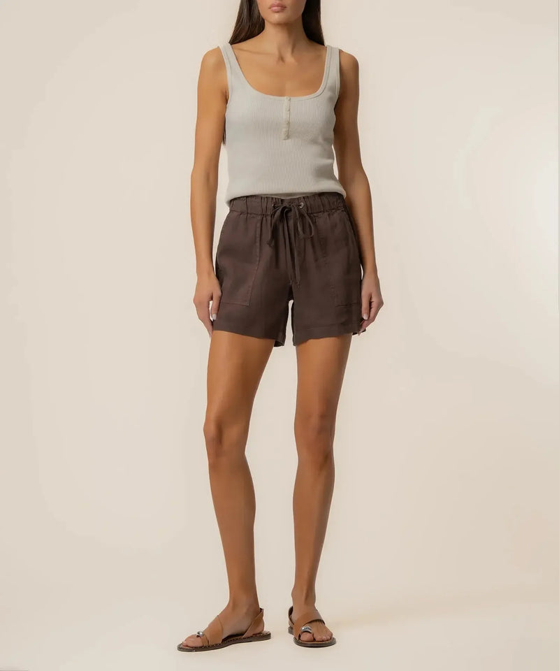 Kut Katana Drawstring Shorts - Chocolate-Hand In Pocket
