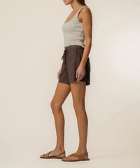Kut Katana Drawstring Shorts - Chocolate-Hand In Pocket