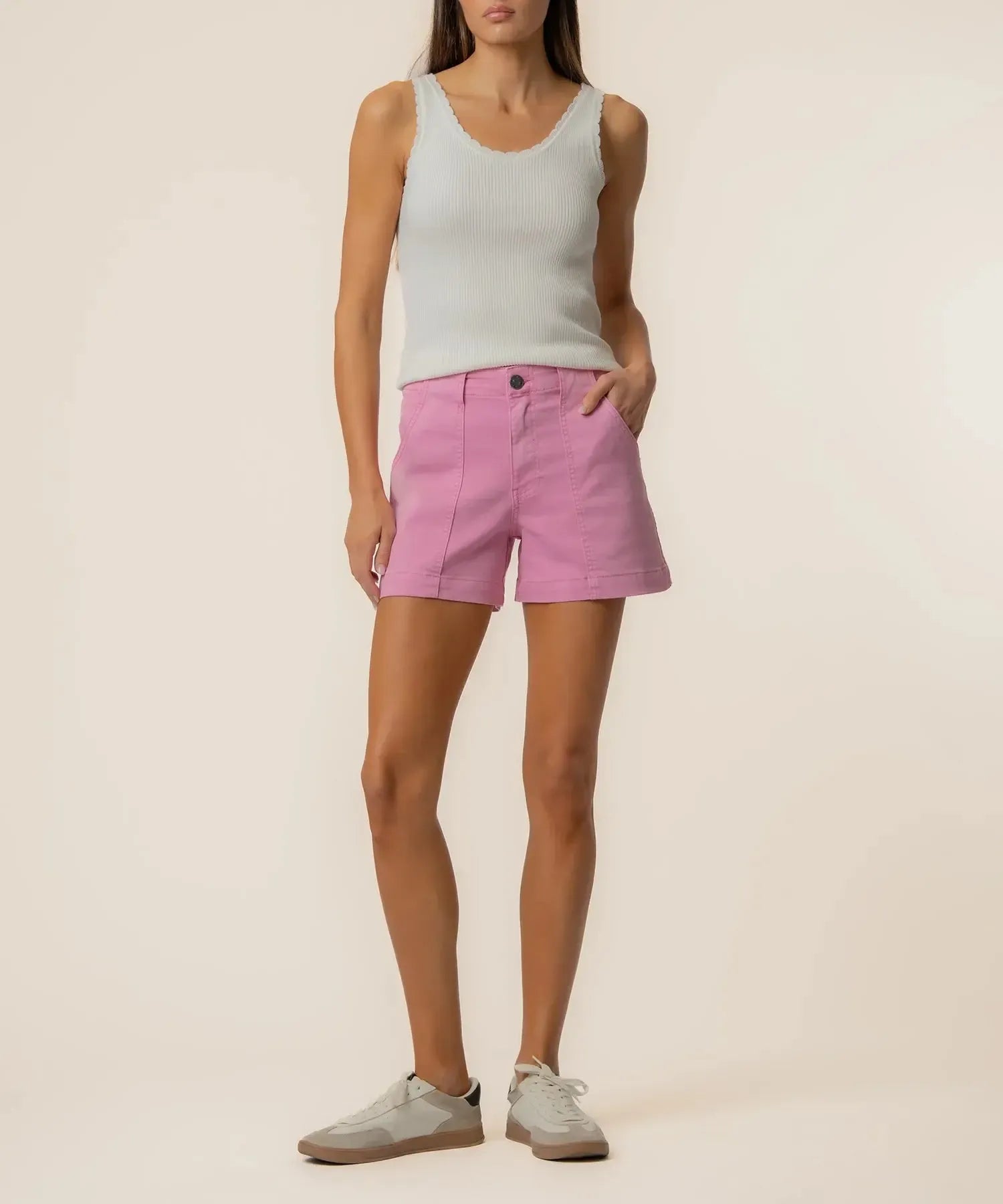 Kut Jane High Rise Utility Short - Cupcake-Hand In Pocket