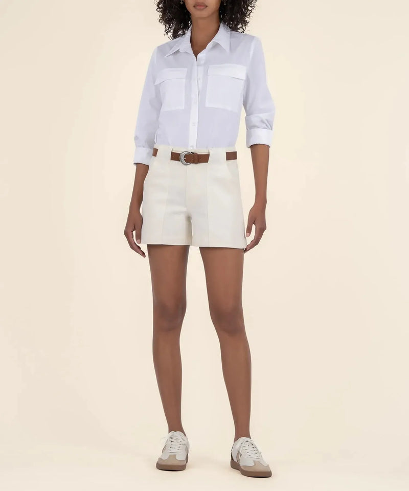 Kut Jane High Rise Utility Shorts-Ecru-Hand In Pocket