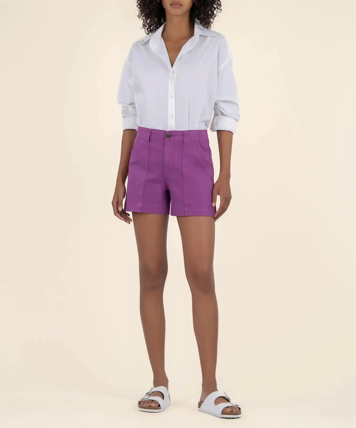 Kut Jane High Rise Utility Shorts-Orchid-Hand In Pocket